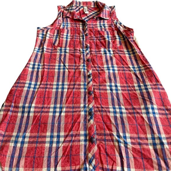 Aratta Silent Journey Plaid Sleeveless Dress Floral Chiffon Back Paisley Flowy - Picture 4 of 12